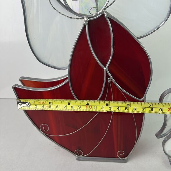 Vintage Stained Glass Angel Pair Artist Signed Cathy Holiday Christmas Religious - Picture 9 of 10